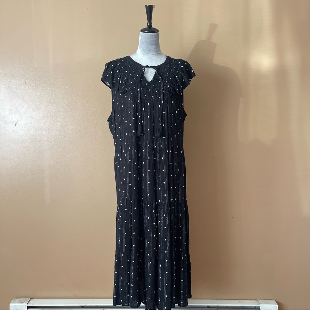 Style & Co. Black Midi Dress with White Dot Print size xl